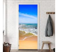 Vinilo Puerta Mar Vinilos para Puertas Playa Pegatina Puerta 3D Papel Pintado Puertas Autoadhesivo Mural Para Cocina de Baño Decorativos 95x215 cm A-0271
