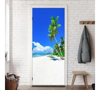 Vinilo Puerta Mar y Playa Vinilos para Puertas Cielo Azul Pegatina Puerta 3D Papel Pintado Puertas Autoadhesivo Mural Para Cocina de Baño Decorativos 95x215 cm A-0119