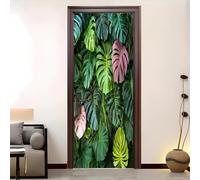 Vinilo Puerta Monstera Vinilos para Puertas Hojas Verdes Pegatina Puerta 3D Papel Pintado Puertas Autoadhesivo Mural Para Cocina de Baño Decorativos 100x200 cm A-5041