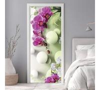 Vinilo Puerta Orquídea Vinilos para Puertas Creativo Pegatina Puerta 3D Papel Pintado Puertas Autoadhesivo Mural Para Cocina de Baño Decorativos 90x210 cm A-4863
