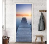 Vinilo Puerta Puente de Madera Vinilos para Puertas Atardecer Con Vistas Al Mar Pegatina Puerta 3D Papel Pintado Puertas Autoadhesivo Mural Para Cocina de Baño Decorativos 100x200 cm A-0336