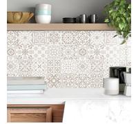 Vinilos Azulejos Beige Marrón Marruecos Azulejo Adhesivo Cocina Baño Impermeable Baldosas Adhesivas para Chimenea Mueble Revestimiento Pared PVC Azulejos Autoadhesivos 30x30cm/20 piezas