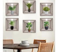 Vinilos de pared decorativos 6, pegatinas artísticas realistas en macetas verdes en la pared impermeable de la planta pegatinas en la pared autoadhesiva de vinilo 3D en la decoración de la Oficina de
