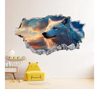 Vinilos Decorativos 3D Rotos Animales Lobo Tatuaje De Pared Vinilo Extraíble Decoración Del Hogar Nubes Al Atardecer En El Cielo Calcomanías Para Bebé Guardería Niña Habitación Decoración De Pared