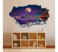 Vinilos Decorativos 3D Rotos City skyline Moon Tatuaje de pared vinilo extraíble decoración del hogar Calcomanías Niño Habitación Decoración de pared 43x75cm