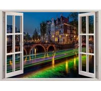 Vinilos Decorativos 3D Rotos Puente Ciudad Arquitectura Paisaje Tatuaje de pared vinilo extraíble decoración del hogar Calcomanías impermeables para Guardería Habitación Decoración de pared 50x87cm
