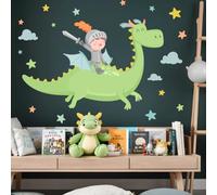 Vinilos infantiles El dragón mágico y el caballero verde | Decoración habitación niños - T1 - Pequeño - DERECHA del que mira - c14 Verde