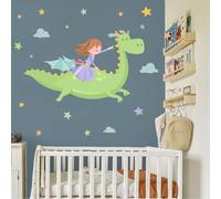 Vinilos infantiles Princesa y dragón Verde - Decoración infantil para niñas StarStick - T2 - Mediano