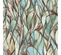 Vinilos para Cristales Película de Ventana con patrón Flores Hojas Verdes, Pegatinas Vidrio Adhesivas estáticas, decoración Ventanas del hogar(45x200cm)