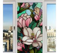 Vinilos para Cristales Rosa Flor Verde Vinilo Adhesivo Cristal Translucido Vinilo Opaco para Ventanas Anti Sol Window Film Anti Mirada Pegatina Cristal Privacidad Dormitorio 50x120cm/1 Pcs