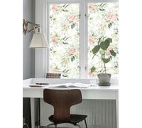 Vinilos para Cristales Rosa Flor Verde Vinilo Adhesivo Cristal Translucido Vinilo Opaco para Ventanas Anti Sol Window Film Privacidad Pegatina Cristal Privacidad Baño Cocina 40x120cm/3 Pcs