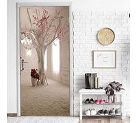 Vinilos Para Puertas 77X200Cm Flores De Arbol Vinilo Puerta 3D Pegatinas Para La Renovación De La Puerta Arte Mural Etiqueta Carteles Pegatinas De Pared Diy Decoraciones