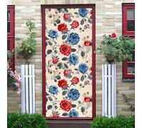 Vinilos Para Puertas 95X215Cm Flores Azules 2 Piezas Calcomanías De Puerta De Arte Extraíbles Decoración Pegatinas Extraíbles Pvc Para Decoración Pared Y Puerta Entrada