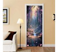 Vinilos Para Puertas 95X215Cm Flores Púrpuras Papel Pintado Puerta Pegatina Paredes Autoadhesivo Mural Extraíble Vinilo Adhesivo De Pared Arte Decoración Del Hogar Sala De Estar Póster Decoración