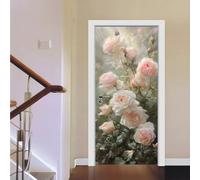 Vinilos Para Puertas 95X215Cm Flores Rosadas 2 Piezas Calcomanías De Puerta De Arte Extraíbles Decoración Pegatinas Extraíbles Pvc Para Decoración Pared Y Puerta Entrada