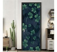 Vinilos Para Puertas 95X215Cm Hojas Azules 2 Piezas Calcomanías De Puerta De Arte Extraíbles Decoración Pegatinas Extraíbles Pvc Para Decoración Pared Y Puerta Entrada