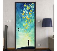 Vinilos Para Puertas 95X215Cm Mariposa Amarilla Papel Pintado Puerta Pegatina Paredes Autoadhesivo Mural Extraíble Vinilo Adhesivo De Pared Arte Decoración Del Hogar Sala De Estar Póster Decoración
