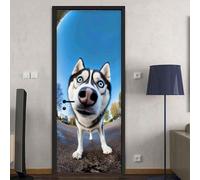 Vinilos Para Puertas 95X215Cm Negro Blanca Husky Papel Pintado Puerta Pegatina Paredes Autoadhesivo Mural Extraíble Vinilo Adhesivo De Pared Arte Decoración Del Hogar Sala De Estar Póster Decoración
