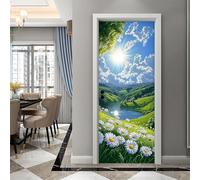 Vinilos Para Puertas 95X215Cm Paisaje Azul Verde Papel Pintado Puerta Pegatina Paredes Autoadhesivo Mural Extraíble Vinilo Adhesivo De Pared Arte Decoración Del Hogar Sala De Estar Póster Decoración