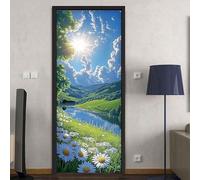 Vinilos Para Puertas 95X215Cm Paisaje Verde Azul Papel Pintado Puerta Pegatina Paredes Autoadhesivo Mural Extraíble Vinilo Adhesivo De Pared Arte Decoración Del Hogar Sala De Estar Póster Decoración