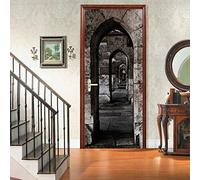 Vinilos Para Puertas Cueva De Piedra Gris Vinilo Para Puertas Autoadhesivo Vinilo Puerta Impermeable 3D Para Puertas Papel Pintado Pared Murales Para Cocina Sala de Baño (88x200cm)