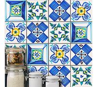 Vinilos Pared Cocina Mandala Azul Amarillo Vinilo Adhesivo Cenefas Adhesivas Baño Cocina Azulejos Decorativos Adhesivos Ba?o DIY Mueble10P, 20cm x 20cm