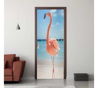 Vinilos Puertas Flamenco Mar 3D Autoadhesivo Impermeable Pegatinas Decorativas de Puerta 86x200cm, Pegatina de Puertas Pared Murales Etiqueta de Puerta para Cocina Sala de Baño Decoración -DS3252