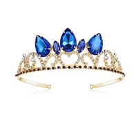 VINJEWELRY - Tiara de Disfraz de Audrey de 3 Coronas Azules para Fiesta de cumpleaños, Corona de lágrima y Zafiro para Disfraz de Princesa