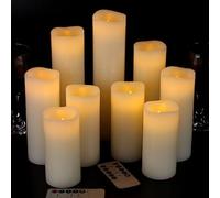Vinkor Velas sin llama que funcionan con pilas de 4, 5, 6, 7, 8 y 9 pulgadas, juego de 9 velas LED de cera real marfil con control remoto de 10 teclas y temporizador de 24 horas