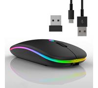 Vinmooog Raton Inalambrico Bluetooth Mouse inalámbrico Recargable ratón inalambrico para portatil,Ratón Vertical Raton Ordenador Retroiluminado de 7Colores 3 dpi Receptor USB 2,4GHz Ultra Delgado