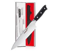 VINNAR Cuchillo de cocina, cuchillo de cocina súper afilado de 20 cm, cuchillo profesional cuchillo de cocina, acero inoxidable alemán 5cr15mov, Mango negro de ergonomía ABS