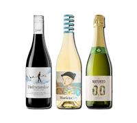 vino sin alcohol 0,0 Disfrutando 0,0 Tinto, Marieta y Natureo Sparking 0,0 pack de 3 botellas 75cl