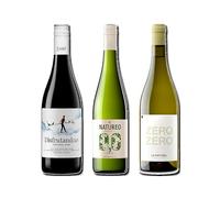 vino sin alcohol 0,0 Disfrutando 0,0 Tinto, Natureo Blanco Muscat y Zero Zero Le Naturel Blanco pack de 3 botellas 75cl