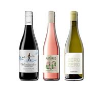 vino sin alcohol 0,0 Disfrutando 0,0 Tinto, Natureo Rosado y Zero Zero Le Naturel Blanco pack de 3 botellas 75cl