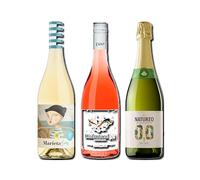 vino sin alcohol 0,0 Marieta, Disfrutando 0,0 Rosado y Natureo Sparking 0,0 pack de 3 botellas 75cl