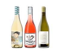 vino sin alcohol 0,0 Marieta, Disfrutando 0,0 Rosado y Zero Zero Le Naturel Blanco pack de 3 botellas 75cl