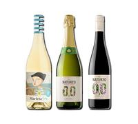 vino sin alcohol 0,0 Marieta, Natureo Sparking 0,0 y Natureo Tinto pack de 3 botellas 75cl