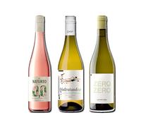 vino sin alcohol 0,0 Natureo Rosado, Disfrutando 0,0 Blanco y Zero Zero Le Naturel Blanco pack de 3 botellas 75cl