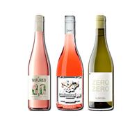 vino sin alcohol 0,0 Natureo Rosado, Disfrutando 0,0 Rosado y Zero Zero Le Naturel Blanco pack de 3 botellas 75cl