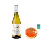 vino sin alcohol Disfrutando 0,0 Blanco con Caviar de Erizo Los Peperetes - 1 lata y 1 botella de 75 cl