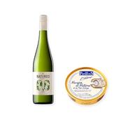 vino sin alcohol Natureo Blanco Muscat con Navajas al Natural Los Peperetes - 1 lata y 1 botella de 75 cl