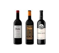 vino tinto Ribera del Duero Protos 3er Año, Protos 9 Meses y Emilio Moro pack de 3 botellas 75 cl