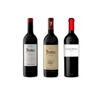 vino tinto Ribera del Duero Protos 3er Año, Protos Reserva 5º Año y Carmelo Rodero Crianza pack de 3 botellas 75 cl