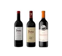 vino tinto Ribera del Duero Protos 3er Año, Protos Reserva 5º Año y Malleolus pack de 3 botellas 75 cl