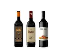 vino tinto Ribera del Duero Protos 9 Meses, Protos Reserva 5º Año y Emilio Moro Vendimia Seleccionada pack de 3 botellas 75 cl