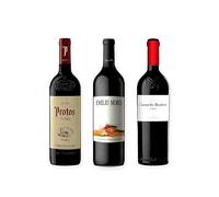 vino tinto Ribera del Duero Protos Reserva 5º Año, Emilio Moro Vendimia Seleccionada y Carmelo Rodero Crianza pack de 3 botellas 75 cl