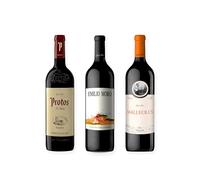 vino tinto Ribera del Duero Protos Reserva 5º Año, Emilio Moro Vendimia Seleccionada y Malleolus pack de 3 botellas 75 cl