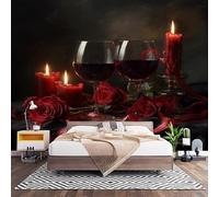 Vino Tinto Rosado RomáNtico Papel Pintado Fotomural de Tela No Tejida, Decoración de Pared para Salón, Dormitorio, Oficina y Comedor, Oscuro Revestimiento Decorativo de Interior 200x140 cm