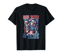 Vino Tinto Y Azul Americano Esqueleto Chica 4 de Jul Camiseta