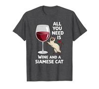 Vino Y Gato Siamés Divertido Amante De Los Gatos Siameses Camiseta, Hombre, Jaspeado Oscuro, S